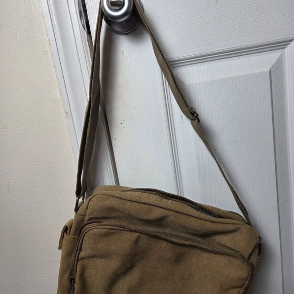 Olive Green Canvas Messenger Bag Laptop Shoulder Bag Durable Crossbody for Men - Picture 12 of 13